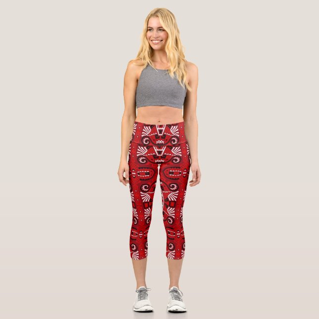 Ethnic Abstract Vintage Boho Tile Capri Leggings (Front)