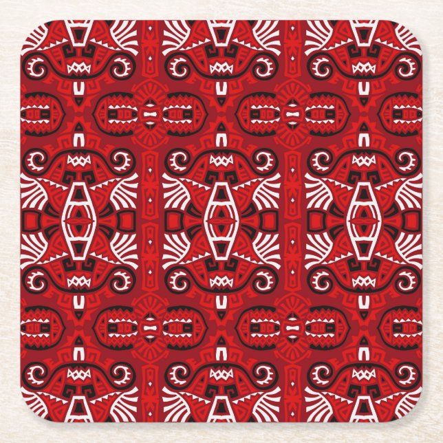Ethnic Abstract Vintage Boho Tile Square Paper Coaster (Front)