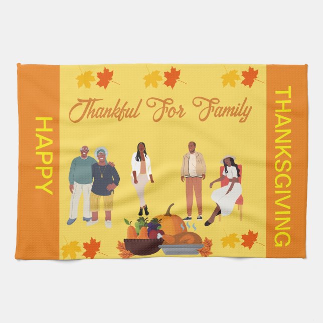 ETHNIC AFRICAN AMERICAN THANKSGIVING TEA TOWEL (Horizontal)