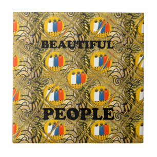 Ethnic African Art Design Print: Beautiful People Ceramic Tile