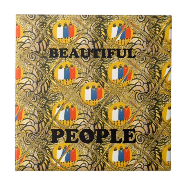 Ethnic African Art Design Print: Beautiful People Ceramic Tile (Front)