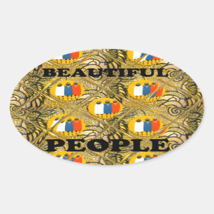 Ethnic African Art Design Print: Beautiful People Oval Sticker
