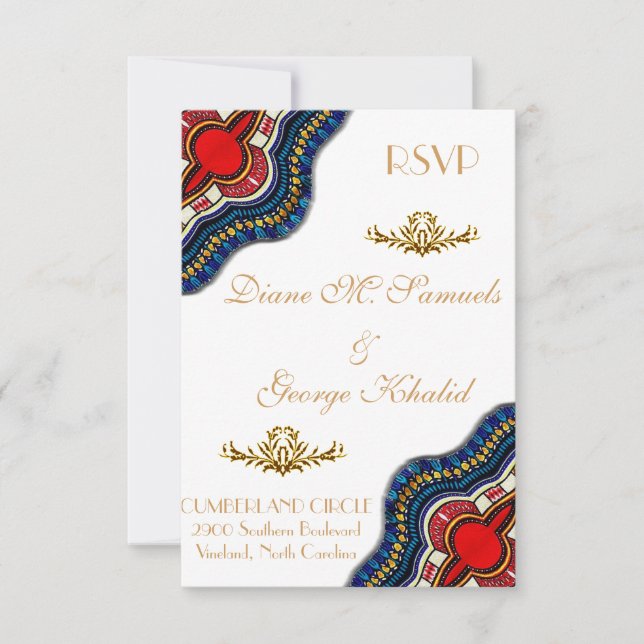 Ethnic African Dashiki Lace Wedding Party Cards (Front)