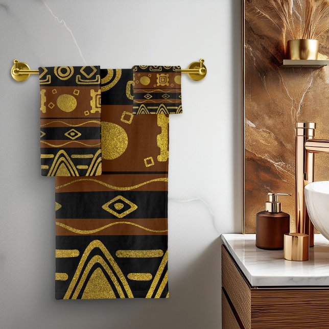 Ethnic African Golden Pattern on black and brown Bath Towel Set (Creator Uploaded)