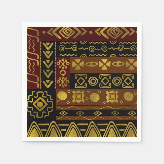 Ethnic African Golden Pattern on black and brown Napkin (Front)