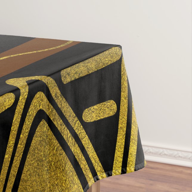 Ethnic African Golden Pattern on black and brown Tablecloth (In Situ)