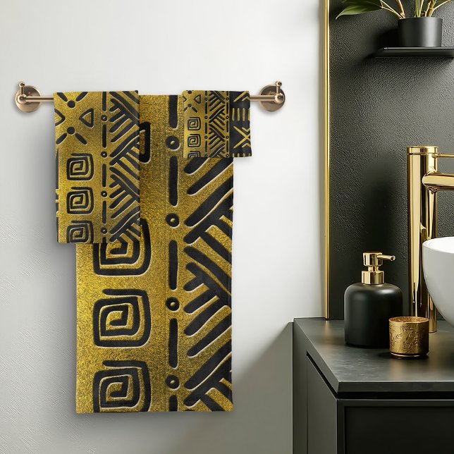 Ethnic African Golden Pattern on black Bath Towel Set (Creator Uploaded)