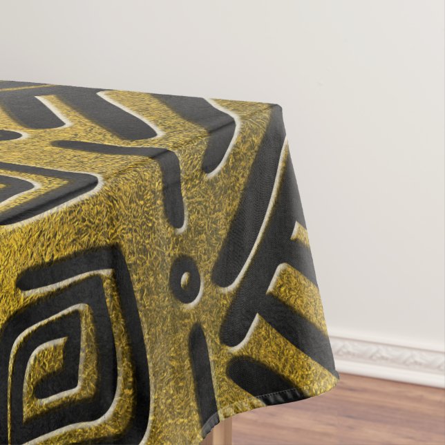 Ethnic African Golden Pattern on black Tablecloth (In Situ)
