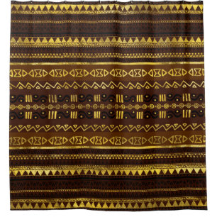 Ethnic African Golden Pattern on brown Shower Curtain