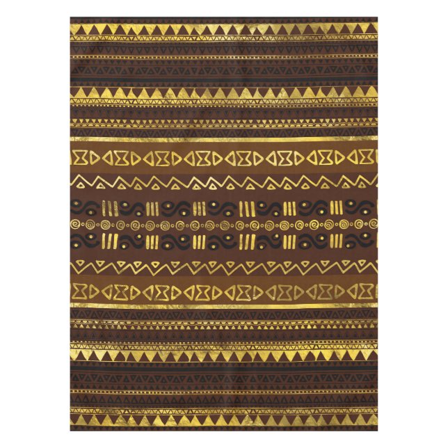 Ethnic African Golden Pattern on brown Tablecloth (Front)