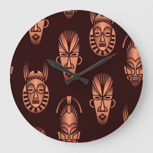 Ethnic African masks, dark background Large Clock