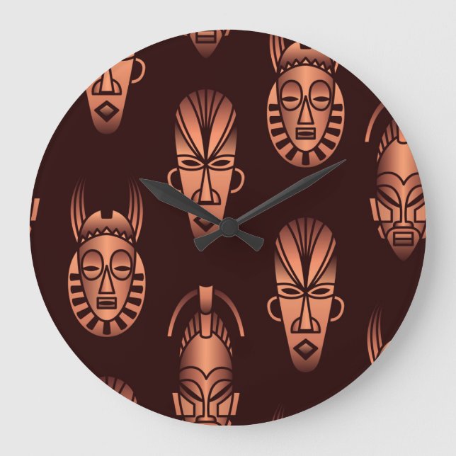 Ethnic African masks, dark background Large Clock (Front)