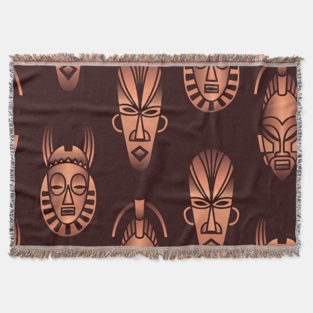 Ethnic African masks, dark background Throw Blanket (Front)