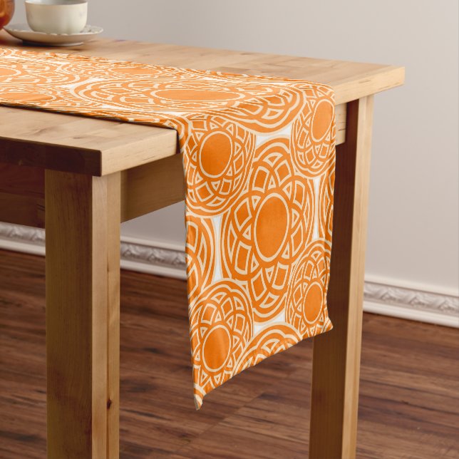 Ethnic African Orange Geometric Pattern Short Table Runner (In Situ)