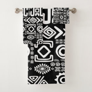 Ethnic African Pattern- Black and White #10 Bath Towel Set