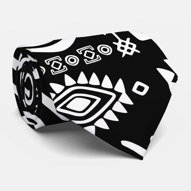 Ethnic African Pattern- Black and White #10 Tie (Rolled)