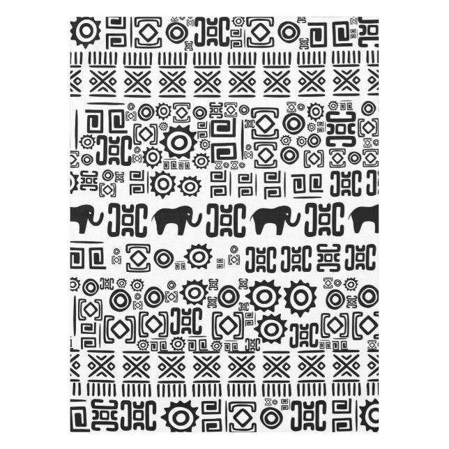 Ethnic African Pattern- Black and White #1 Tablecloth (Front)