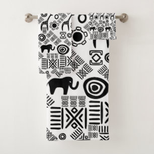 Ethnic African Pattern- Black and White #5 Bath Towel Set