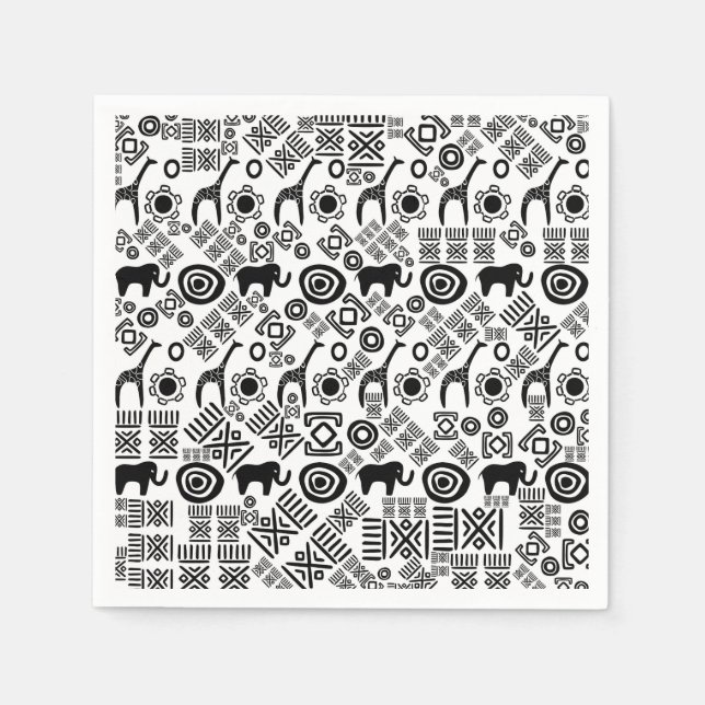 Ethnic African Pattern- Black and White #5 Napkin (Front)