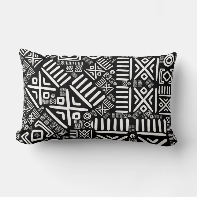 Ethnic African Pattern- Black and White #6 Lumbar Cushion (Front)