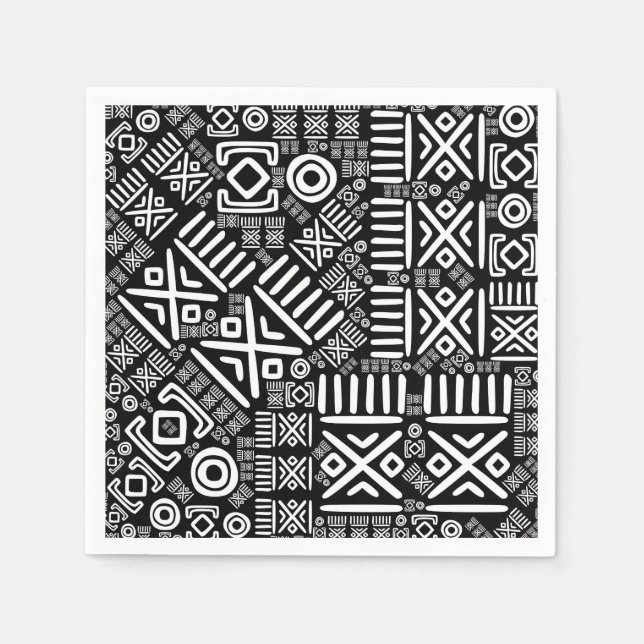 Ethnic African Pattern- Black and White #6 Napkin (Front)