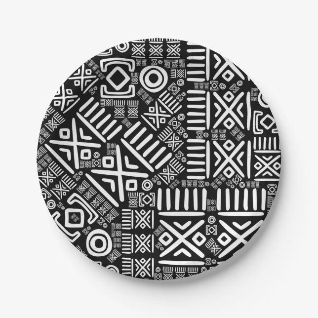 Ethnic African Pattern- Black and White #6 Paper Plate (Front)