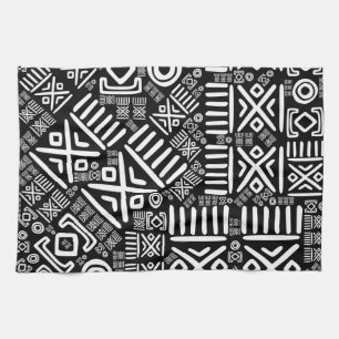 Ethnic African Pattern- Black and White #6 Tea Towel