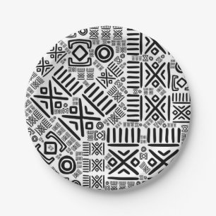 Ethnic African Pattern- Black and White #8 Paper Plate