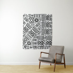 Ethnic African Pattern- Black and White #8 Tapestry
