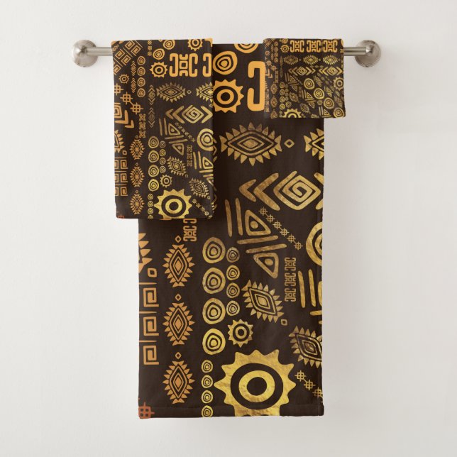Ethnic African Pattern- browns and golds #10 Bath Towel Set (Insitu)