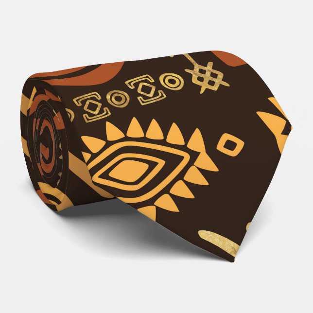 Ethnic African Pattern- browns and golds #11 Tie (Rolled)