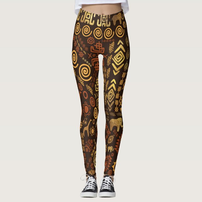 Ethnic African Pattern- browns and golds #12 Leggings (Front)
