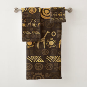 Ethnic African Pattern- browns and golds #1 Bath Towel Set