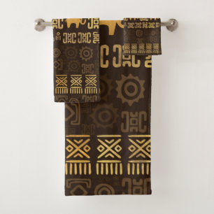 Ethnic African Pattern- browns and golds #4 Bath Towel Set