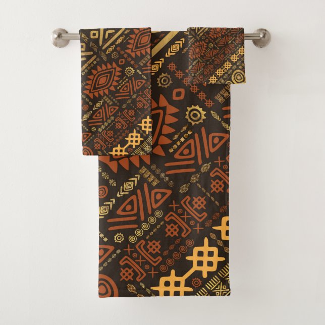 Ethnic African Pattern- browns and golds #5 Bath Towel Set (Insitu)