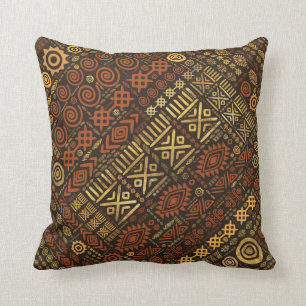 Ethnic African Pattern- browns and golds #5 Cushion
