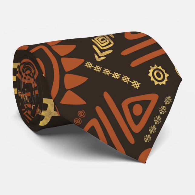 Ethnic African Pattern- browns and golds #5 Tie (Rolled)