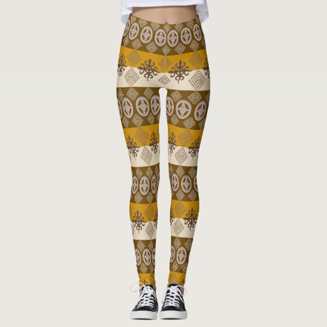 Ethnic African pattern with Adinkra simbols Leggings (Front)