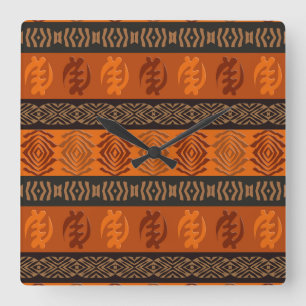 Ethnic African pattern with Adinkra simbols Square Wall Clock