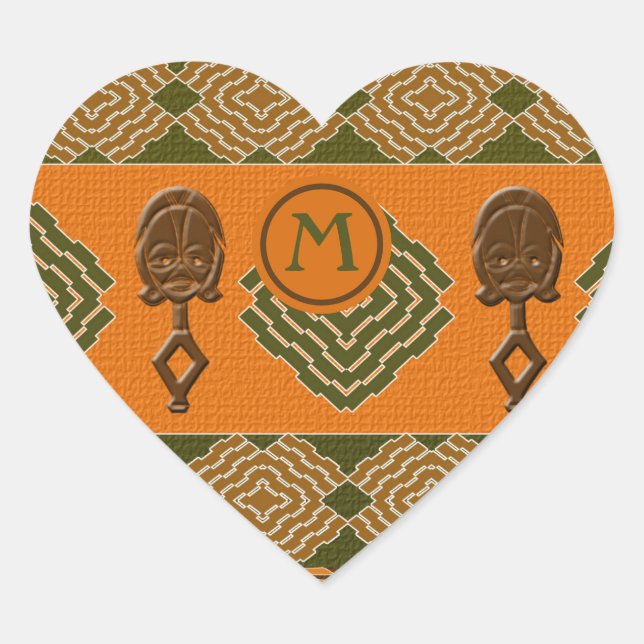 ethnic african striped tribal pattern. heart stick sticker (Front)