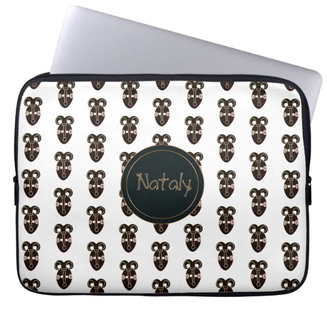 ethnic african tribal  mask . monogram. name. laptop sleeve (Front)