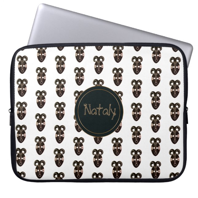 ethnic african tribal  mask . monogram. name. laptop sleeve (Front)
