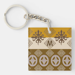 Ethnic african tribal pattern. Adinkra. Monogram. Key Ring