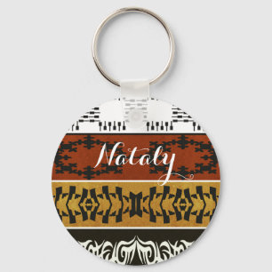 Ethnic african tribal pattern. Name. Monogram. Key Ring