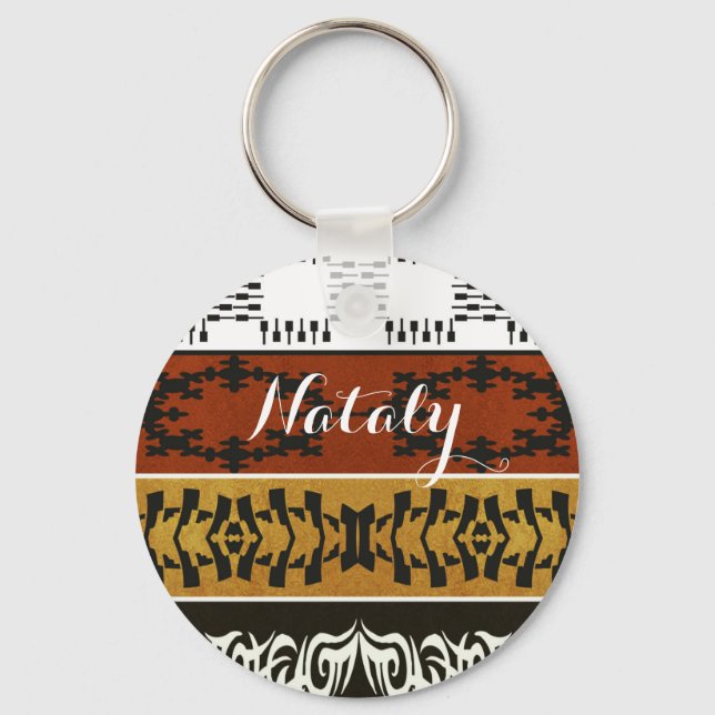 Ethnic african tribal pattern. Name. Monogram. Key Ring (Front)