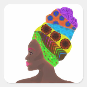 Ethnic African woman with a colourful turban Square Sticker