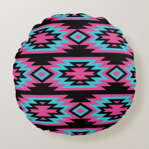 Ethnic American Indian: Aztec Motifs. Round Cushion