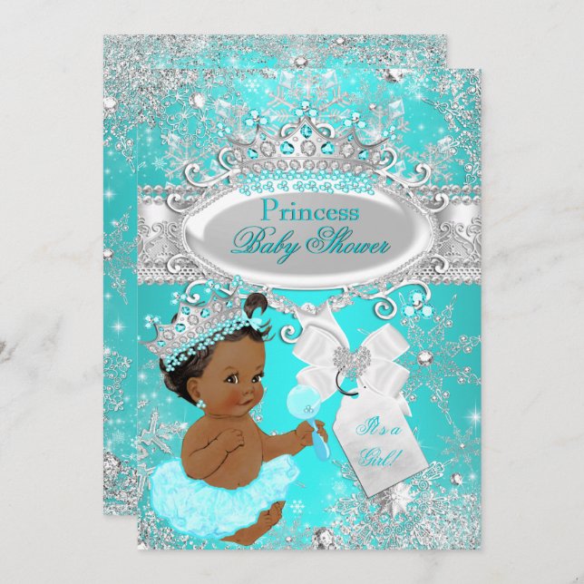 Ethnic Aqua Wonderland Princess Baby Shower Invitation (Front/Back)