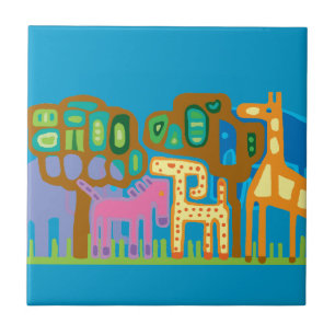 Ethnic art African animals Tile