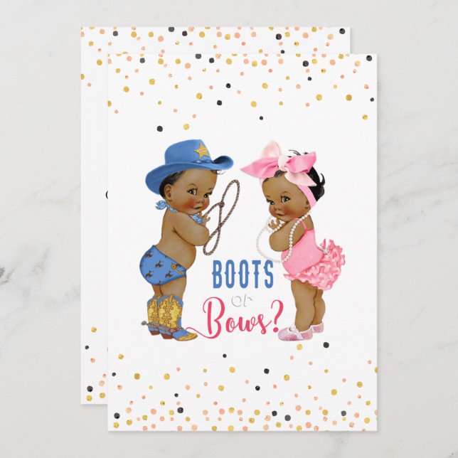 Ethnic Babies Boots Or Bows Gender Reveal Invitation (Front/Back)